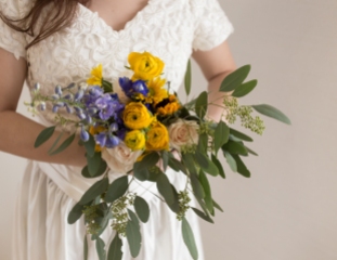 blue and yellow wedding florist outdoor